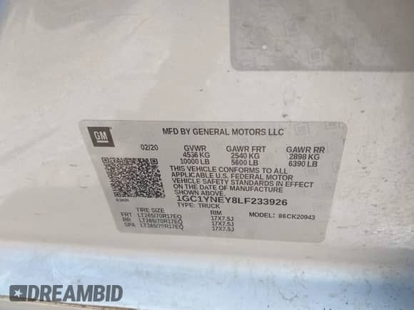 2020 Chevrolet Silverado 2500HD LT z VIN 1GC1YNEY8LF233926, wystawiony jako IAAI lot #42716715 z przebiegiem 137 057 mil mil oraz . Historia ofert i sprzedaży dostępna na DreamBid. Obrazek 9.