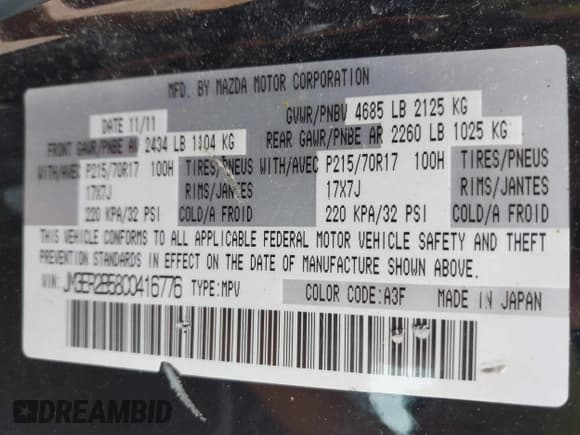 ✅ 2012 Mazda CX-7 i Sport • VIN: JM3ER2B58C0416776 • Lot: 42967786. Wystawiony na IAAI z przebiegiem 154 671 mil. Bezpłatny archiwum sprzedaży aukcyjnych z USA i szczegółowy raport historii pojazdu na DreamBid. Zdjęcie 9.