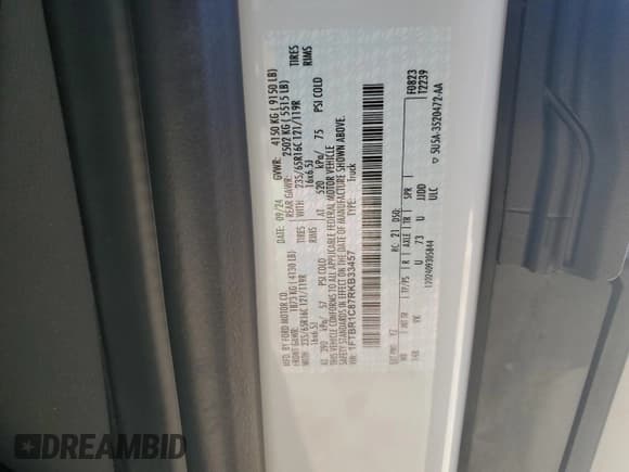 ✅ 2024 Ford Transit Cargo • VIN: 1FTBR1C87RKB33457 • Lot: 49390855. Listed on Copart with 5,893 mi. Free auction sales archive from the USA and detailed vehicle history report at DreamBid. Image 12.