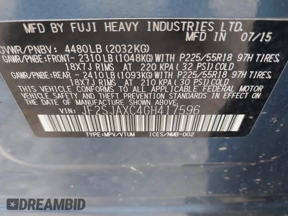 ✅ 2016 Subaru Forester Touring • VIN: JF2SJAXC4GH417596 • Lot: 41832344. Listed on IAAI with 88,735 mi. Free auction sales archive from the USA and detailed vehicle history report at DreamBid. Image 9.