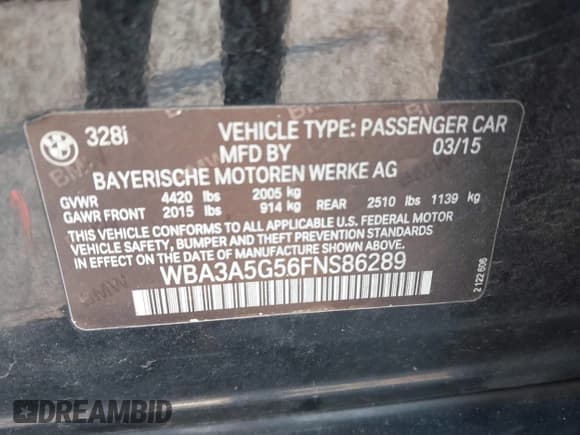 ✅ 2015 BMW 3 Series 328i • VIN: WBA3A5G56FNS86289 • Лот: 42150471. Опубликован ранее на IAAI с пробегом 114 625 миль. Бесплатный доступ к архиву аукционных продаж из США и подробный отчёт об истории автомобиля на DreamBid. Изображение 9.