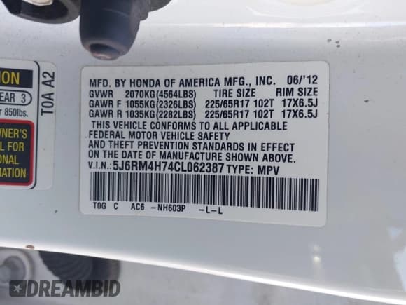 ✅ 2012 Honda CR-V EX-L • VIN: 5J6RM4H74CL062387 • Лот: 43894935. Опубликован ранее на IAAI с пробегом 219 063 миль. Бесплатный доступ к архиву аукционных продаж из США и подробный отчёт об истории автомобиля на DreamBid. Изображение 9.