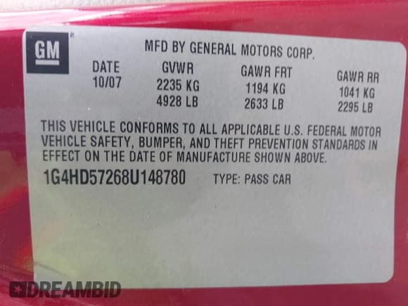 ✅ 2008 Buick Lucerne CXL • VIN: 1G4HD57268U148780 • Lot: 43579233. Listed on IAAI with 70,505 mi. Free auction sales archive from the USA and detailed vehicle history report at DreamBid. Image 9.