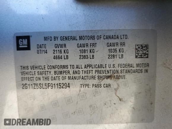 ✅ 2015 Chevrolet Impala LS • VIN: 2G11Z5SL5F9115294 • Лот: 72752014. Опубликован ранее на Copart с пробегом 177 839 миль. Бесплатный доступ к архиву аукционных продаж из США и подробный отчёт об истории автомобиля на DreamBid. Изображение 12.