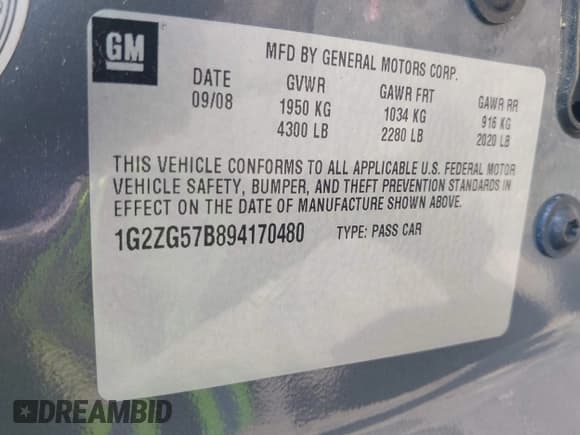 ✅ 2009 Pontiac G6 1SA • VIN: 1G2ZG57B894170480 • Lot: 42419580. Wystawiony na IAAI z przebiegiem 137 658 mil. Bezpłatny archiwum sprzedaży aukcyjnych z USA i szczegółowy raport historii pojazdu na DreamBid. Zdjęcie 9.
