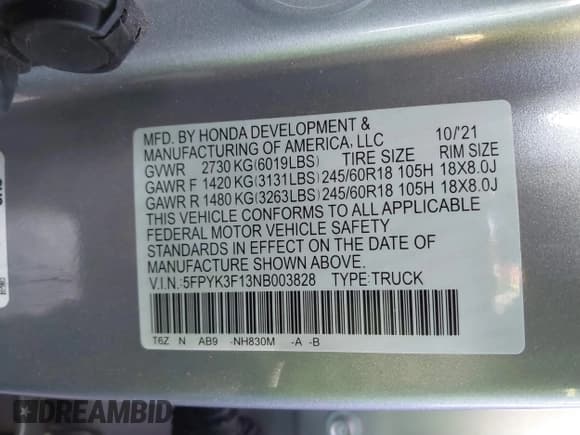 ✅ 2022 Honda Ridgeline Sport • VIN: 5FPYK3F13NB003828 • Lot: 41235032. Wystawiony na IAAI z przebiegiem 40 048 mil. Bezpłatny archiwum sprzedaży aukcyjnych z USA i szczegółowy raport historii pojazdu na DreamBid. Zdjęcie 9.