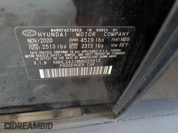 2021 Hyundai Sonata Blue with VIN KMHL24JJ8MA025813, listed as a Copart auction lot 71070645 with 61,628 mi miles and Clean title. Bid and sale history available at DreamBid. Image 12.