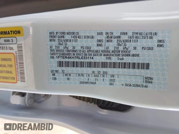 ✅ 2024 Ford Ranger Lariat • VIN: 1FTER4KH7RLE53114 • Lot: 43515858. Wystawiony na IAAI z przebiegiem 50 561 mil. Bezpłatny archiwum sprzedaży aukcyjnych z USA i szczegółowy raport historii pojazdu na DreamBid. Zdjęcie 9.