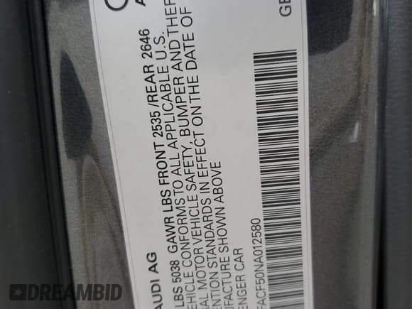 ✅ 2022 Audi A5 Sportback S line Premium Plus • VIN: WAUFACF50NA012580 • Лот: 69744665. Опубликован ранее на Copart с пробегом 41 080 миль. Бесплатный доступ к архиву аукционных продаж из США и подробный отчёт об истории автомобиля на DreamBid. Изображение 12.