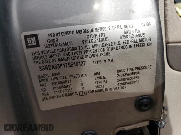 ✅ 2007 Chevrolet HHR LT • VIN: 3GNDA33P17S516127 • Lot: 76389524. Listed on Copart with 163,343 mi. Free auction sales archive from the USA and detailed vehicle history report at DreamBid. Image 15.