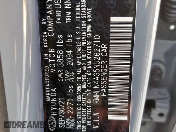 2022 Hyundai Elantra SEL с VIN KMHLN4AG5NU262710, выставлен на аукционе Copart как лот 85861755 с пробегом 42 688 миль миль и Списание • Salvage title. История ставок и продаж доступна на DreamBid. Изображение 12.