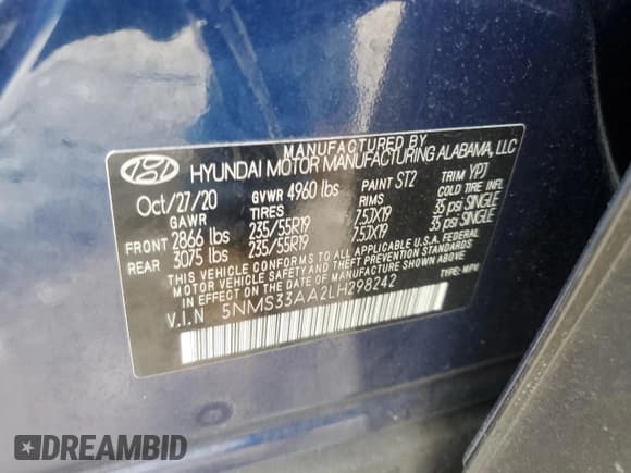✅ 2020 Hyundai Santa Fe SEL • VIN: 5NMS33AA2LH298242 • Lot: 63643194. Wystawiony na Copart z przebiegiem 69 249 mil. Bezpłatny archiwum sprzedaży aukcyjnych z USA i szczegółowy raport historii pojazdu na DreamBid. Zdjęcie 14.