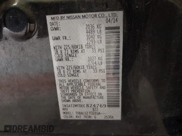 ✅ 2014 Nissan Rogue SL • VIN: 5N1AT2MT0EC824769 • Lot: 43179816. Listed on IAAI with 177,260 mi. Free auction sales archive from the USA and detailed vehicle history report at DreamBid. Image 9.