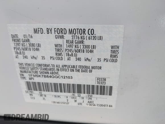 ✅ 2016 Ford Explorer • VIN: 1FM5K7B84GGC12103 • Lot: 41833559. Listed on IAAI with 145,238 mi. Free auction sales archive from the USA and detailed vehicle history report at DreamBid. Image 9.