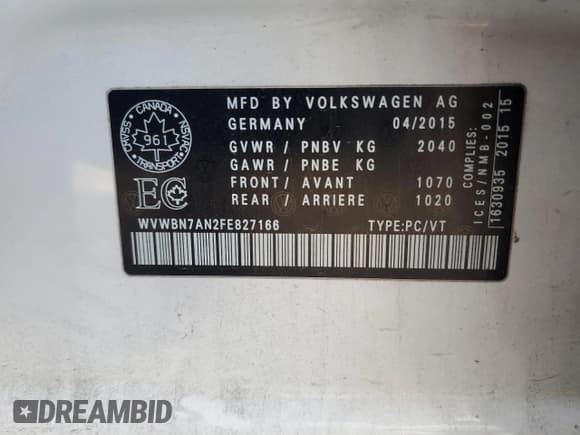 ✅ 2015 Volkswagen CC Sport • VIN: WVWBN7AN2FE827166 • Lot: 92845545. Wystawiony na Copart z przebiegiem 151 449 mil. Bezpłatny archiwum sprzedaży aukcyjnych z USA i szczegółowy raport historii pojazdu na DreamBid. Zdjęcie 12.