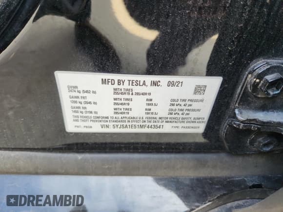 ✅ 2021 Tesla Model S Long Range • VIN: 5YJSA1E51MF443541 • Лот: 84913435. Опубликован ранее на Copart с пробегом Не указан. Бесплатный доступ к архиву аукционных продаж из США и подробный отчёт об истории автомобиля на DreamBid. Изображение 13.