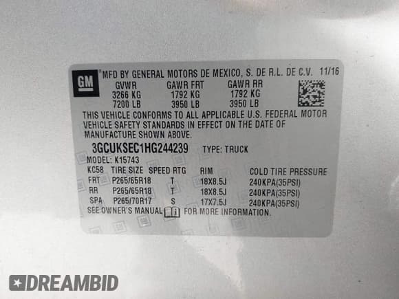 ✅ 2017 Chevrolet Silverado 1500 LTZ • VIN: 3GCUKSEC1HG244239 • Lot: 43442927. Wystawiony na IAAI z przebiegiem 138 532 mil. Bezpłatny archiwum sprzedaży aukcyjnych z USA i szczegółowy raport historii pojazdu na DreamBid. Zdjęcie 9.