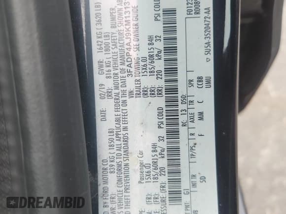 ✅ 2019 Ford Fiesta S • VIN: 3FADP4AJ9KM131316 • Lot: 90644455. Listed on Copart with 77,585 mi. Free auction sales archive from the USA and detailed vehicle history report at DreamBid. Image 12.