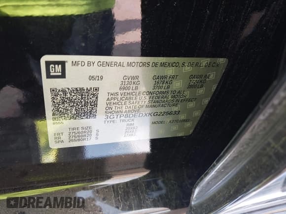 ✅ 2019 GMC Sierra 1500 SLT • VIN: 3GTP8DEDXKG225633 • Lot: 43225612. Listed on IAAI with 116,090 mi. Free auction sales archive from the USA and detailed vehicle history report at DreamBid. Image 9.