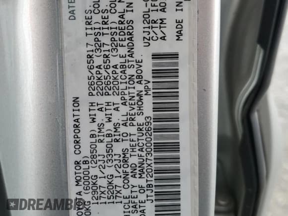 ✅ 2003 Lexus GX 470 • VIN: JTJBT20X730002693 • Лот: 70884525. Опубликован ранее на Copart с пробегом 263 014 миль. Бесплатный доступ к архиву аукционных продаж из США и подробный отчёт об истории автомобиля на DreamBid. Изображение 13.