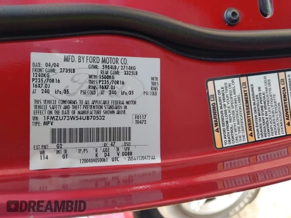 ✅ 2004 Ford Explorer XLT • VIN: 1FMZU73W54UB70532 • Lot: 42282641. Wystawiony na IAAI z przebiegiem 92 492 mil. Bezpłatny archiwum sprzedaży aukcyjnych z USA i szczegółowy raport historii pojazdu na DreamBid. Zdjęcie 9.