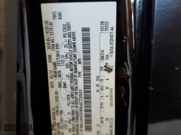 ✅ 2013 Ford Escape SE • VIN: 1FMCU0GXXDUC72523 • Lot: 85067545. Listed on Copart with 224,224 mi. Free auction sales archive from the USA and detailed vehicle history report at DreamBid. Image 14.