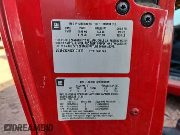 ✅ 2002 Pontiac Firebird Firebird • VIN: 2G2FS22K622101211 • Lot: 92656285. Wystawiony na Copart z przebiegiem 196 006 mil. Bezpłatny archiwum sprzedaży aukcyjnych z USA i szczegółowy raport historii pojazdu na DreamBid. Zdjęcie 13.