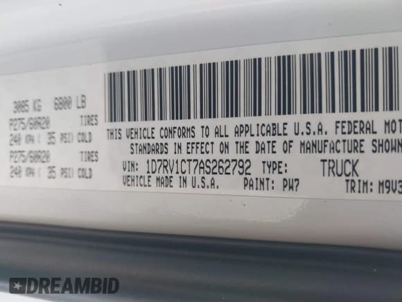 ✅ 2010 Dodge 1500 ST • VIN: 1D7RV1CT7AS262792 • Lot: 42776687. Wystawiony na IAAI z przebiegiem Nie podano. Bezpłatny archiwum sprzedaży aukcyjnych z USA i szczegółowy raport historii pojazdu na DreamBid. Zdjęcie 9.