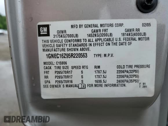 ✅ 2005 Chevrolet Suburban LT • VIN: 1GNEC16Z95R220563 • Лот: 57171115. Опубликован ранее на Copart с пробегом 160 750 миль. Бесплатный доступ к архиву аукционных продаж из США и подробный отчёт об истории автомобиля на DreamBid. Изображение 13.