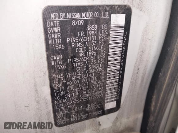 ✅ 2009 Nissan Cube S • VIN: JN8AZ28RX9T127220 • Lot: 43130286. Wystawiony na IAAI z przebiegiem 105 523 mil. Bezpłatny archiwum sprzedaży aukcyjnych z USA i szczegółowy raport historii pojazdu na DreamBid. Zdjęcie 9.