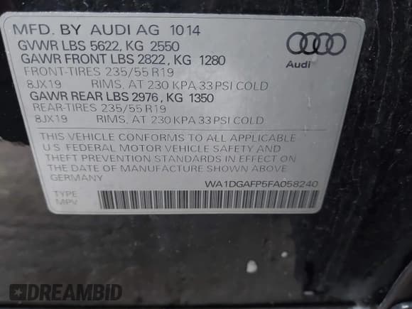 ✅ 2015 Audi Q5 Premium Plus • VIN: WA1DGAFP5FA058240 • Lot: 41975396. Listed on IAAI with 143,844 mi. Free auction sales archive from the USA and detailed vehicle history report at DreamBid. Image 9.