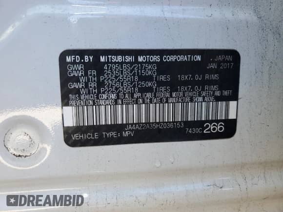 2017 Mitsubishi Outlander ES с VIN JA4AZ2A35HZ036153, выставлен на аукционе Copart как лот 85864605 с пробегом 154 255 миль миль и Списание • Salvage title. История ставок и продаж доступна на DreamBid. Изображение 13.