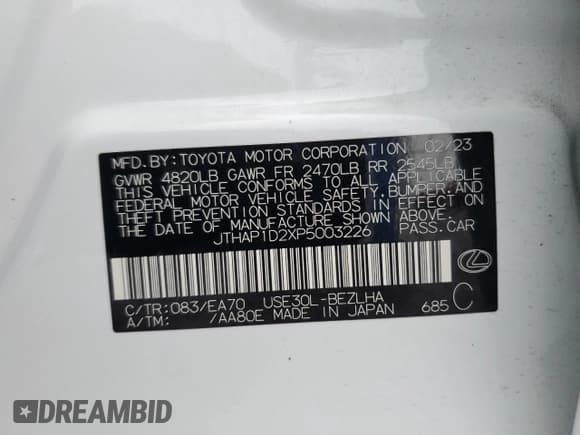 ✅ 2023 Lexus IS 500 F Sport Performance • VIN: JTHAP1D2XP5003226 • Lot: 85361595. Wystawiony na Copart z przebiegiem 30 239 mil. Bezpłatny archiwum sprzedaży aukcyjnych z USA i szczegółowy raport historii pojazdu na DreamBid. Zdjęcie 12.