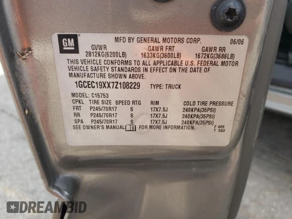 ✅ 2007 Chevrolet Silverado 1500 Work Truck • VIN: 1GCEC19XX7Z108229 • Lot: 84240575. Listed on Copart with 257,709 mi. Free auction sales archive from the USA and detailed vehicle history report at DreamBid. Image 13.