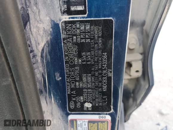 ✅ 2020 Kia Niro LX • VIN: KNDCB3LC9L5433564 • Lot: 49144115. Listed on Copart with 111,536 mi. Free auction sales archive from the USA and detailed vehicle history report at DreamBid. Image 14.