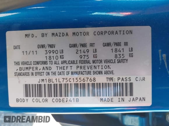 ✅ 2012 Mazda 3 i Touring • VIN: JM1BL1L75C1556768 • Lot: 43680160. Listed on IAAI with 224,827 mi. Free auction sales archive from the USA and detailed vehicle history report at DreamBid. Image 9.