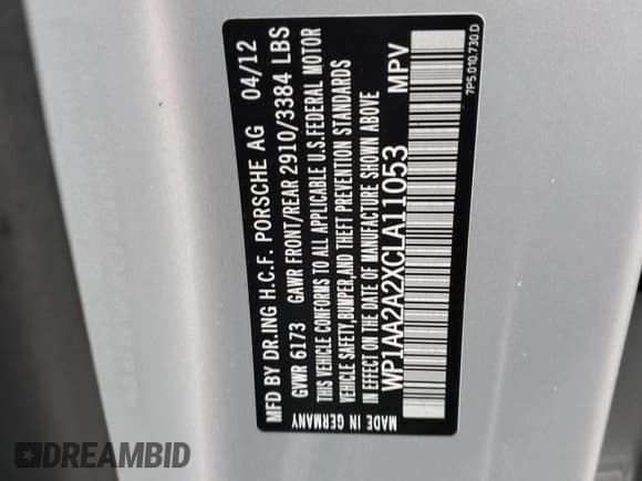 ✅ 2012 Porsche Cayenne • VIN: WP1AA2A2XCLA11053 • Лот: 53803944. Опубликован ранее на Copart с пробегом 83 471 миль. Бесплатный доступ к архиву аукционных продаж из США и подробный отчёт об истории автомобиля на DreamBid. Изображение 12.