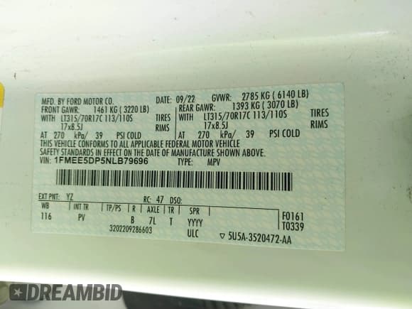 ✅ 2022 Ford Bronco • VIN: 1FMEE5DP5NLB79696 • Lot: 41472980. Listed on IAAI with 42,227 mi. Free auction sales archive from the USA and detailed vehicle history report at DreamBid. Image 9.