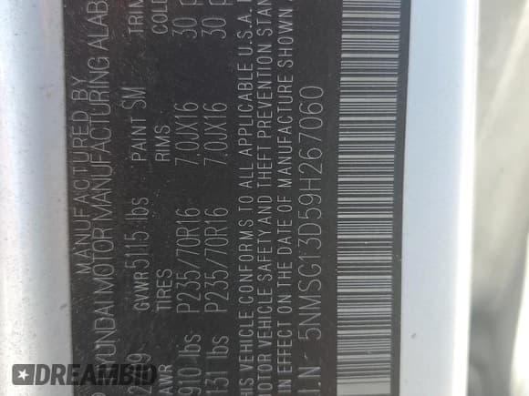 ✅ 2009 Hyundai Santa Fe GLS • VIN: 5NMSG13D59H267060 • Lot: 57821354. Listed on Copart with Not provided. Free auction sales archive from the USA and detailed vehicle history report at DreamBid. Image 15.