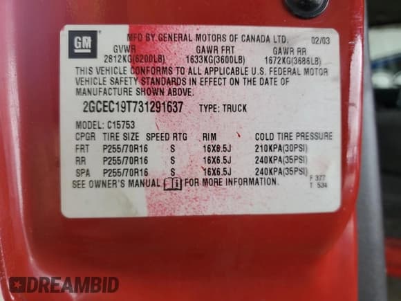 ✅ 2003 Chevrolet Silverado 1500 LT • VIN: 2GCEC19T731291637 • Lot: 82522605. Listed on Copart with 228,504 mi. Free auction sales archive from the USA and detailed vehicle history report at DreamBid. Image 12.