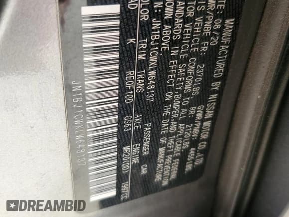 ✅ 2020 Nissan Rogue SV • VIN: JN1BJ1CWXLW648137 • Lot: 61032915. Listed on Copart with 59,577 mi. Free auction sales archive from the USA and detailed vehicle history report at DreamBid. Image 12.