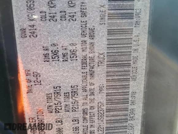 1998 Dodge Dakota SLT z VIN 1B7GL22Y1WS623757, wystawiony jako Copart lot #41874295 z przebiegiem Nie podano mil oraz Szkoda całkowita • Salvage title. Historia ofert i sprzedaży dostępna na DreamBid. Obrazek 12.