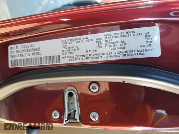 ✅ 2022 Ram 2500 Laramie • VIN: 3C6UR5FL8NG345695 • Лот: 87111325. Опубликован ранее на Copart с пробегом 78 812 миль. Бесплатный доступ к архиву аукционных продаж из США и подробный отчёт об истории автомобиля на DreamBid. Изображение 12.