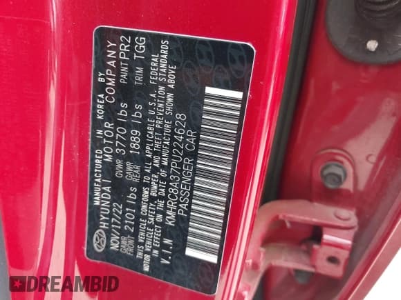 ✅ 2023 Hyundai Venue SEL • VIN: KMHRC8A37PU224628 • Lot: 42092712. Listed on IAAI with 21,588 mi. Free auction sales archive from the USA and detailed vehicle history report at DreamBid. Image 9.