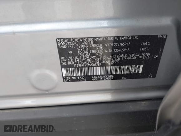 ✅ 2021 Toyota RAV4 Hybrid XLE • VIN: 2T3R6RFV8MW005767 • Lot: 43082048. Listed on IAAI with 13,126 mi. Free auction sales archive from the USA and detailed vehicle history report at DreamBid. Image 9.