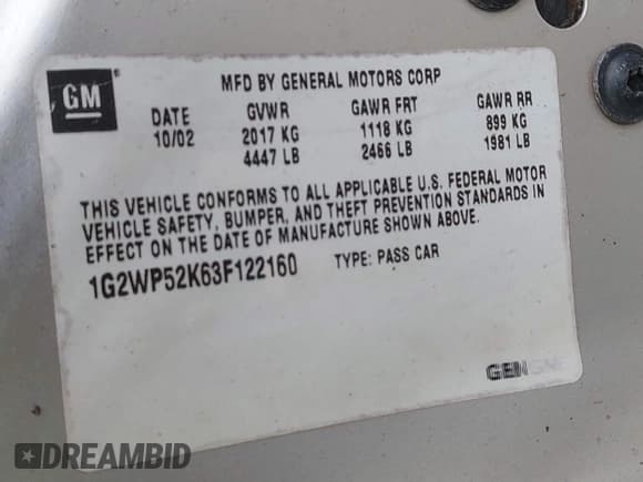 ✅ 2003 Pontiac Grand Prix GT • VIN: 1G2WP52K63F122160 • Lot: 41741497. Wystawiony na IAAI z przebiegiem 108 718 mil. Bezpłatny archiwum sprzedaży aukcyjnych z USA i szczegółowy raport historii pojazdu na DreamBid. Zdjęcie 9.