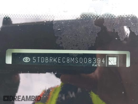 ✅ 2021 Toyota Sienna LE • VIN: 5TDBRKEC8MS008394 • Lot: 42155301. Listed on IAAI with 56,946 mi. Free auction sales archive from the USA and detailed vehicle history report at DreamBid. Image 9.