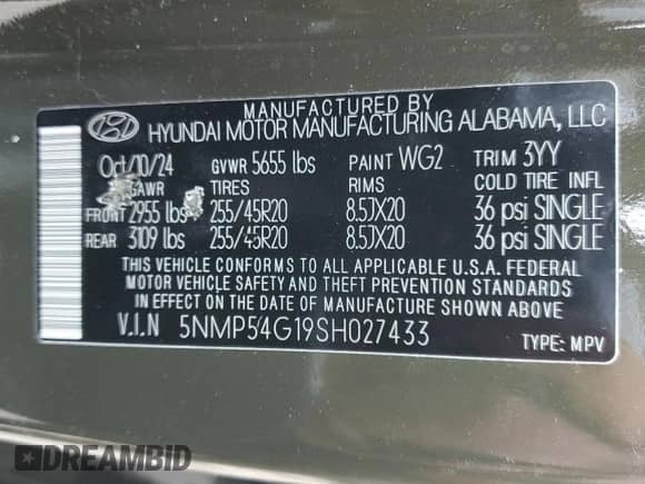 2025 Hyundai Santa Fe Calligraphy с VIN 5NMP54G19SH027433, выставлен на аукционе Copart как лот 45167325 с пробегом 2 353 миль миль и Списание • Salvage title. История ставок и продаж доступна на DreamBid. Изображение 13.