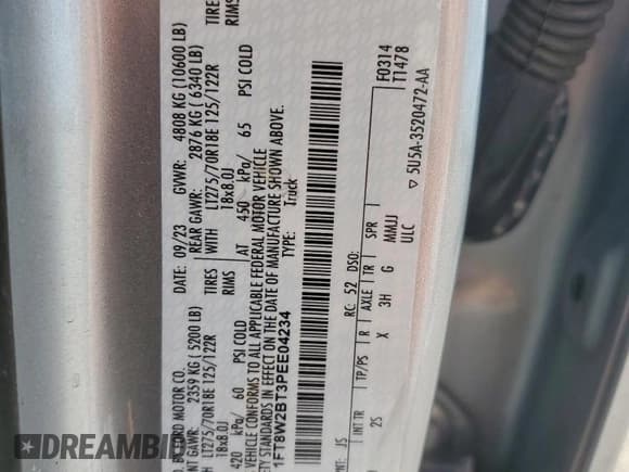 ✅ 2023 Ford F-250 XL • VIN: 1FT8W2BT3PEE04234 • Lot: 92276295. Wystawiony na Copart z przebiegiem 56 642 mil. Bezpłatny archiwum sprzedaży aukcyjnych z USA i szczegółowy raport historii pojazdu na DreamBid. Zdjęcie 12.