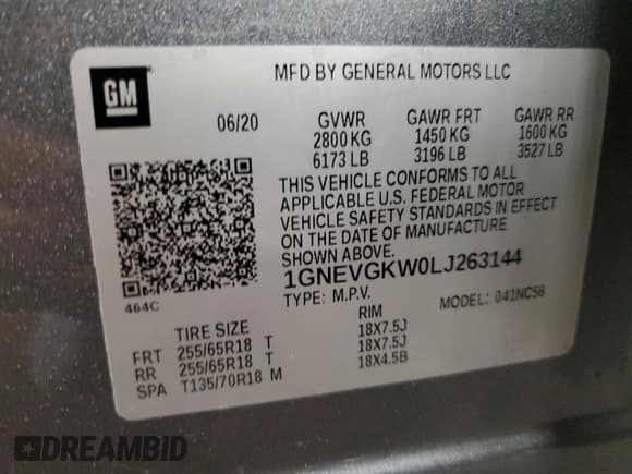 ✅ 2020 Chevrolet Traverse LT Cloth • VIN: 1GNEVGKW0LJ263144 • Lot: 68481324. Wystawiony na Copart z przebiegiem 68 176 mil. Bezpłatny archiwum sprzedaży aukcyjnych z USA i szczegółowy raport historii pojazdu na DreamBid. Zdjęcie 14.
